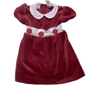 Little Bitty Velvet Baby Dress Floral Waist Red/White Peter Pan Collar 18 months